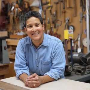 Lupe Nielsen, Fine Woodworker & maker of Wood Products in her workshop