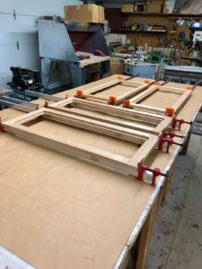 Wood Bookcase Door frames being glued for final construction of our Barrister Bookcase