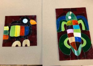Toucan and Turtle stained glass motifs for my Barrister Bookcase