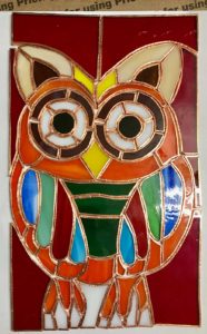 Owl stained glass piece by Mary Clewes, Master Stained Glass Artist